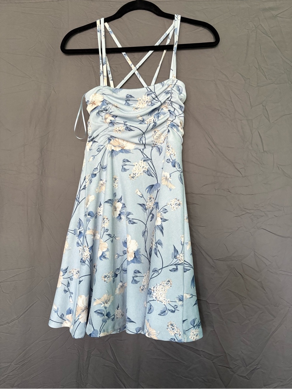 Light Blue Floral Sundress with Crisscross Straps